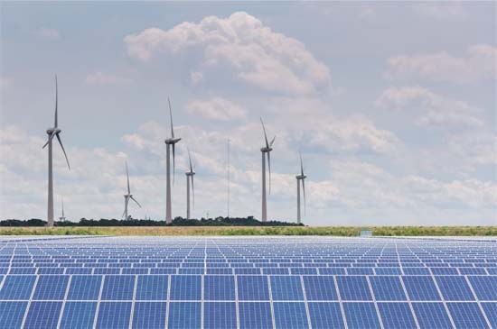 Wind & Solar Farm Producing Green Electricity